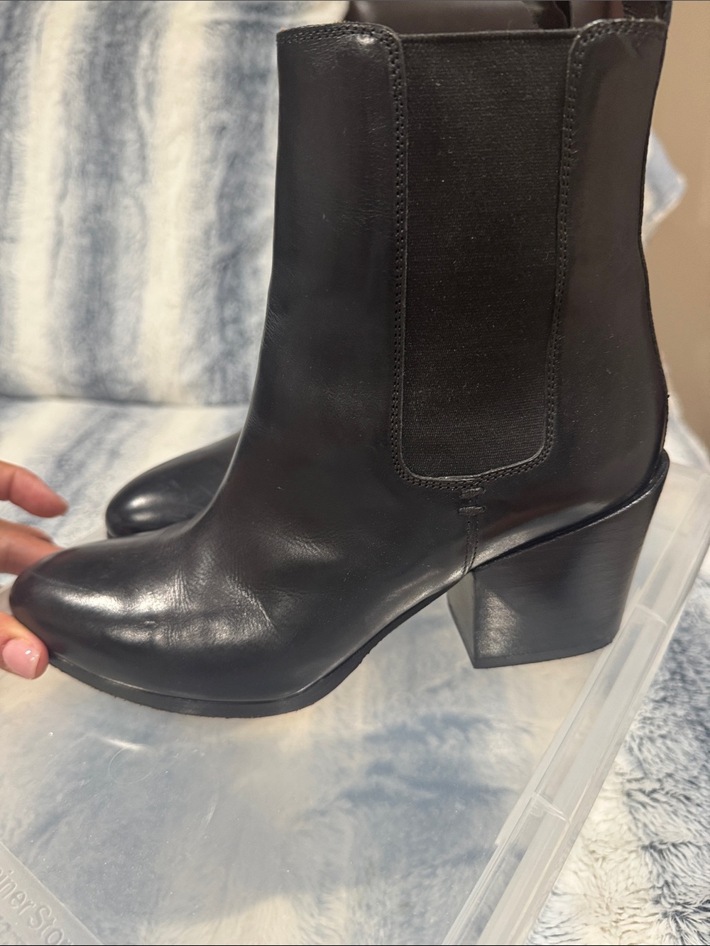 Frye Black Leather Chelsea Block Heel Boots